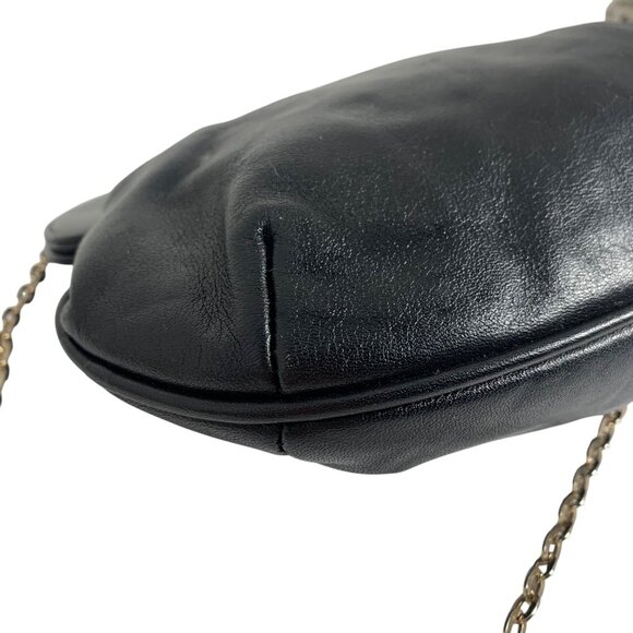 Vintage NINA RICCI Black Leather Ruched Clutch Handbag Gold-Tone Chain Strap - Picture 3 of 7